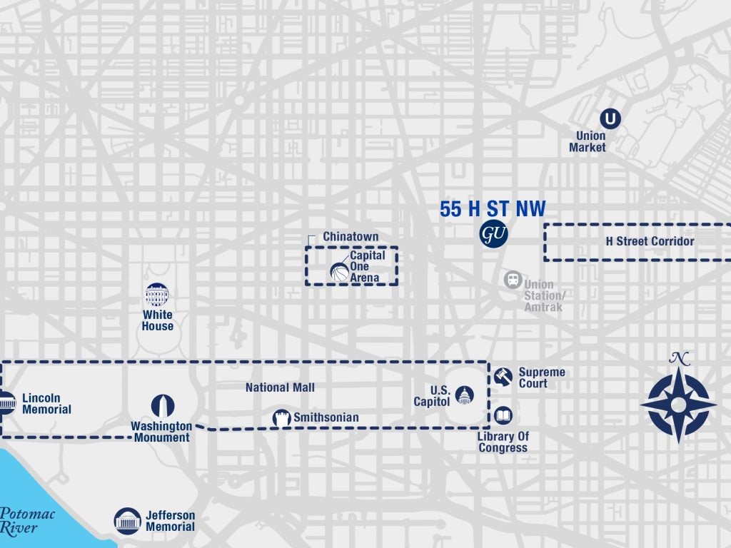 Map of DC showing where Georgetown housing is located