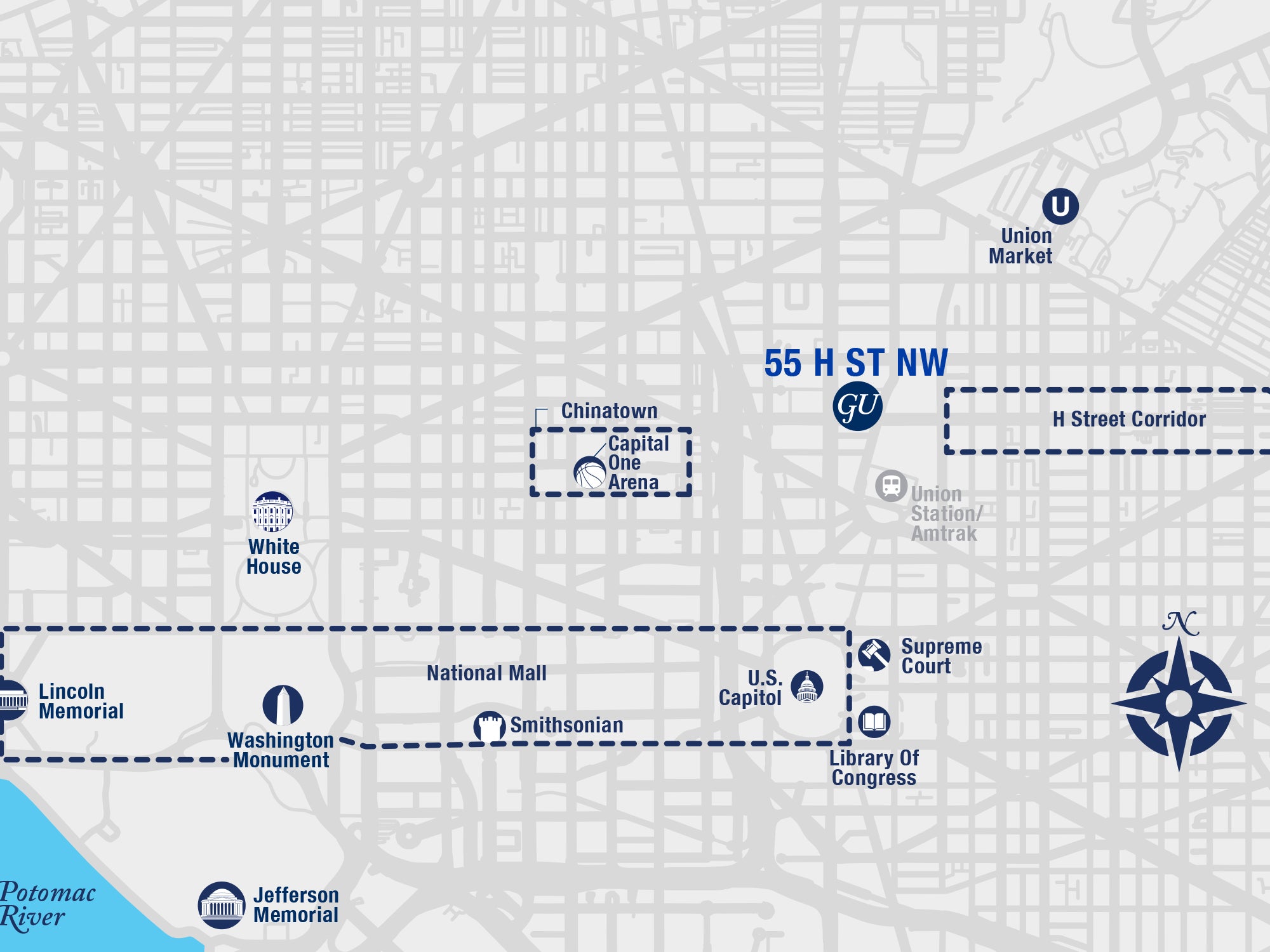 Map of DC showing where Georgetown housing is located