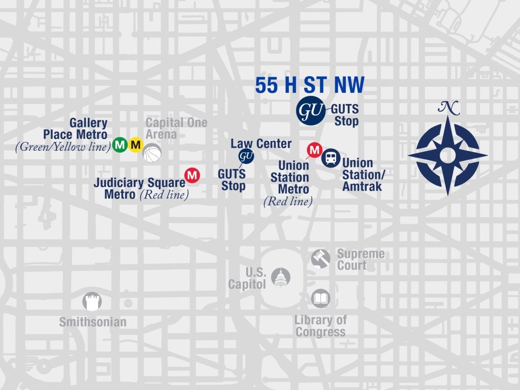 Map of DC showing where Georgetown housing is located along with Metro stops