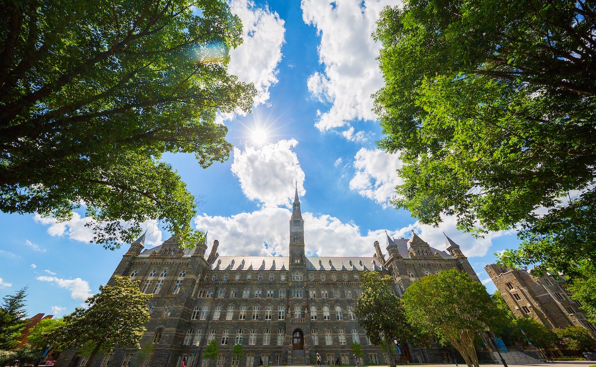 View of Healy Hall from the ground up