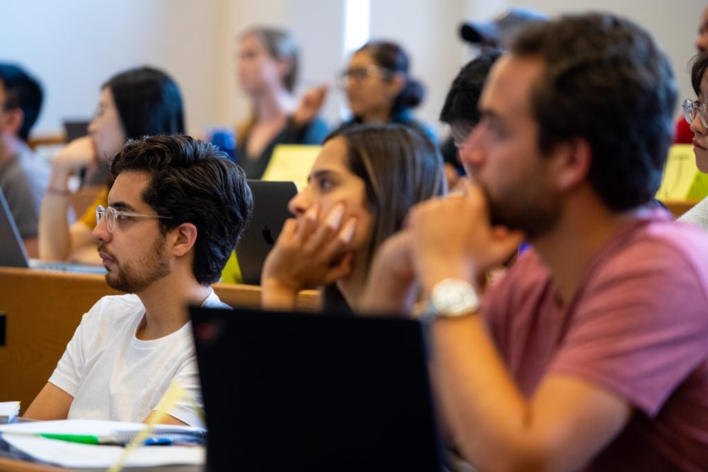 Students attending class at Georgetown University