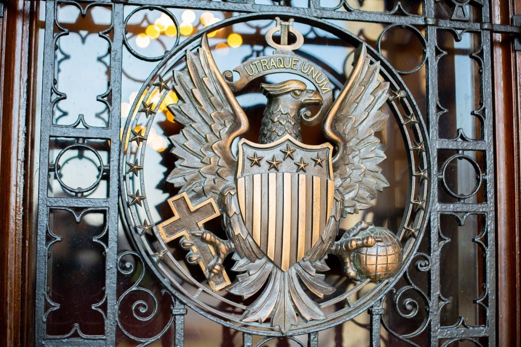 Georgetown University seal made out of iron