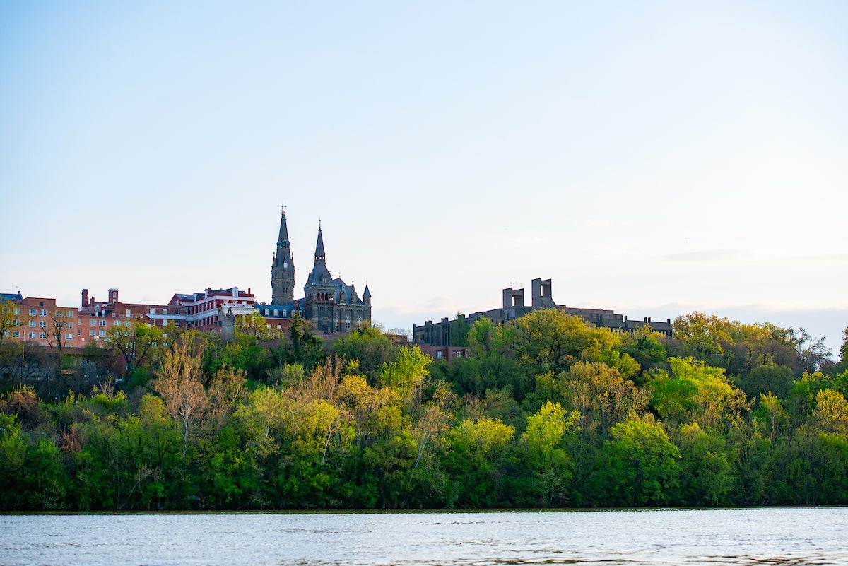 View of Georgetown University campus from Potomac River spring