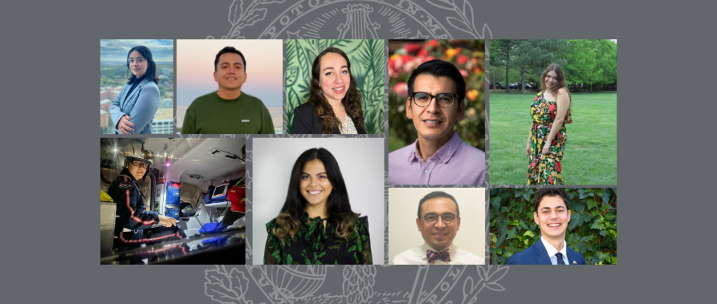 Collage of nine Georgetown graduate students headshots for Hispanic Heritage Month