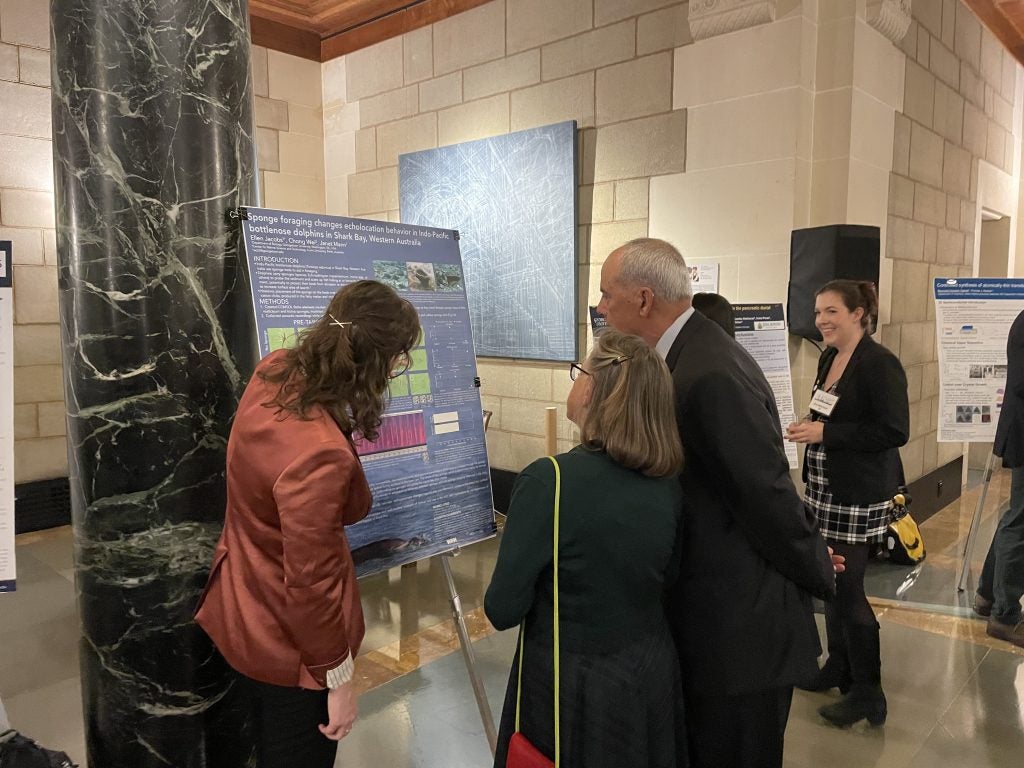 Ellen Jacobs (left) and Zoe Malchiodi (right) share the findings of their research on poster boards at the ARCS Foundation Award Ceremony at The National Academy of Sciences in Washington, DC