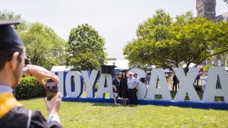 Hoya Saxa sign on Georgetown University campus