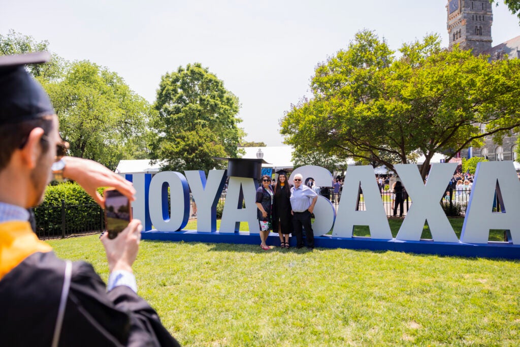 Hoya Saxa sign on Georgetown University campus