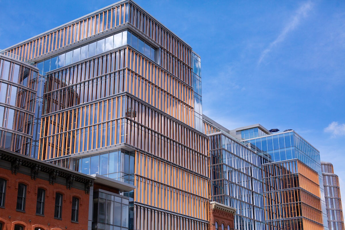 Building with windows and blue skies in Washington, DC