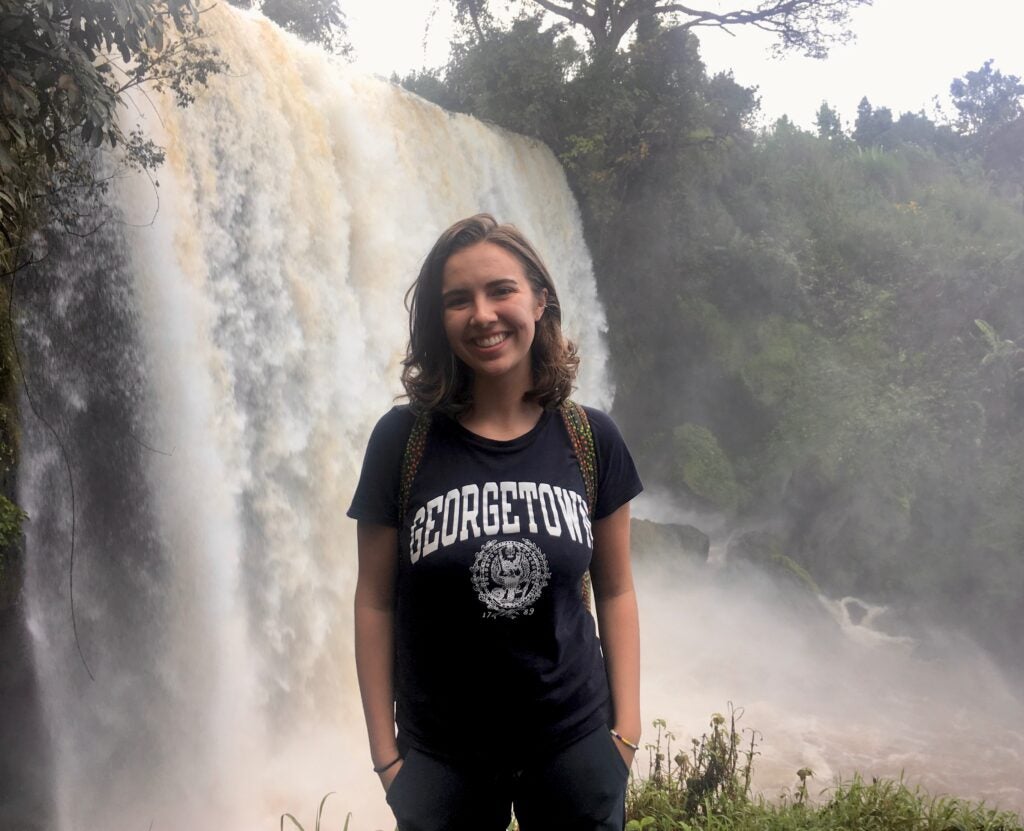 Hazbun in front of a waterfall in the western region of Cameroon (2019)