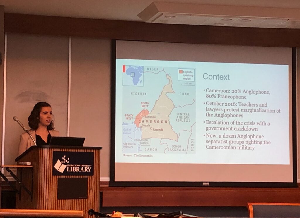 Hazbun presents her research on Cameroon’s Anglophone crisis in Lauinger Library