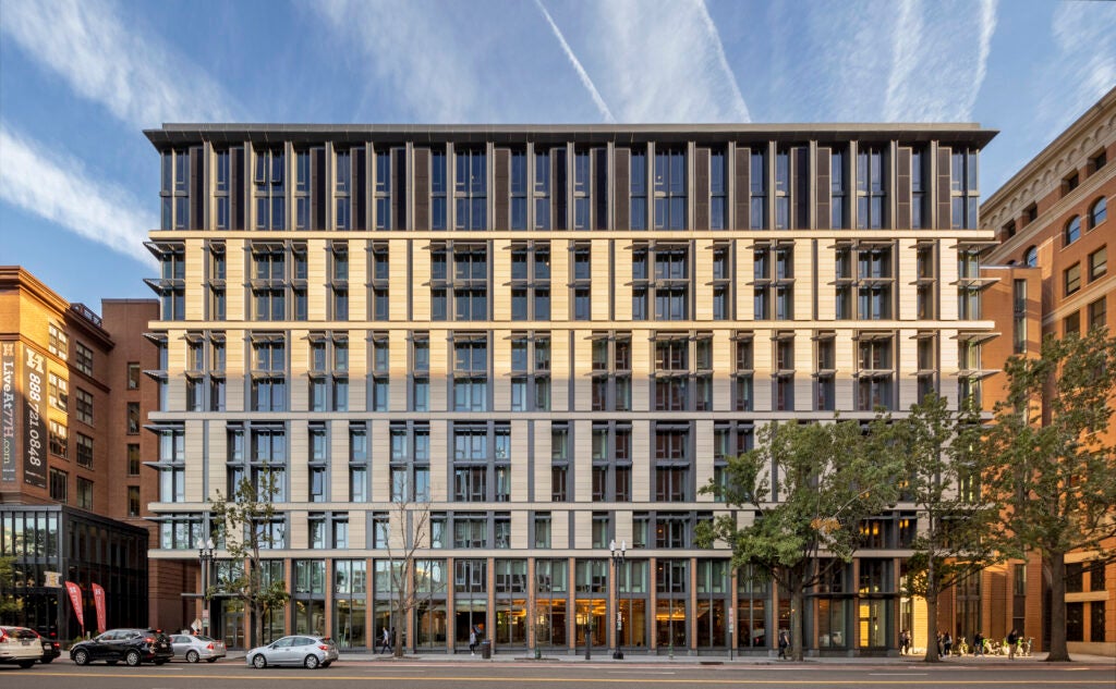 The facade of the 55 H St. NW apartment building in the NoMa neighborhood of Washington, DC.