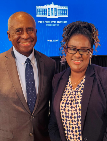 Martha Cameron, right, poses with Ronald Johnson, Chair of the People Living with HIV Caucus, at a recent HIV Quality of life Summit at the White House.