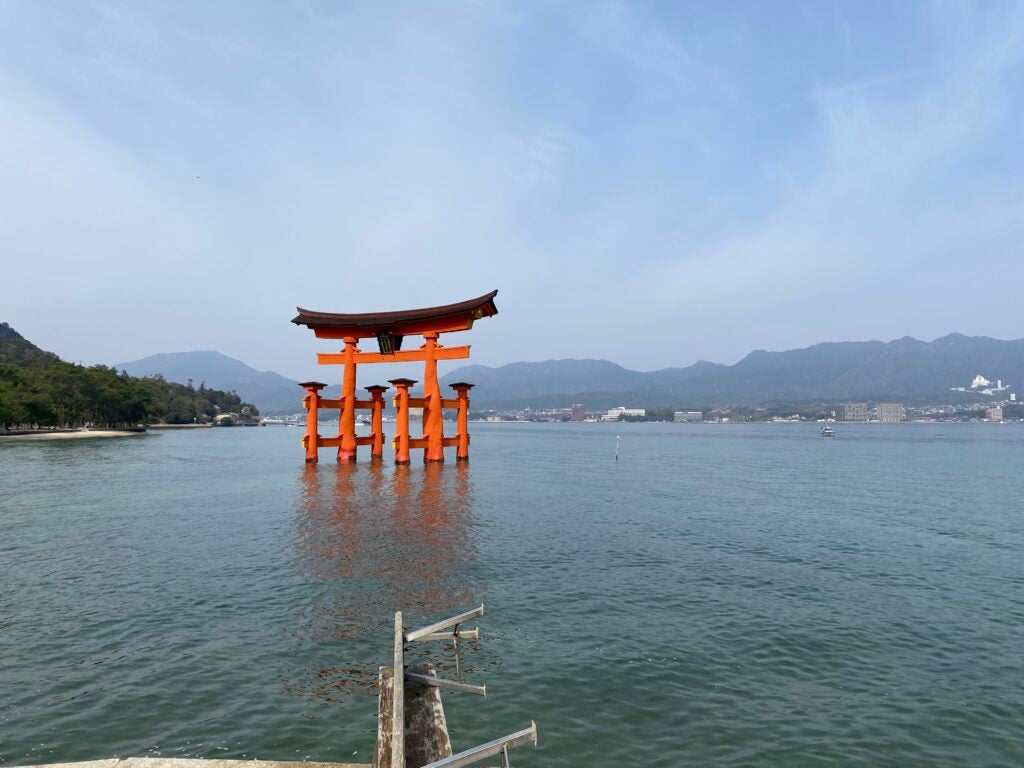 A torii gate at Itsukushima Shrine near Hiroshima, Japan.
